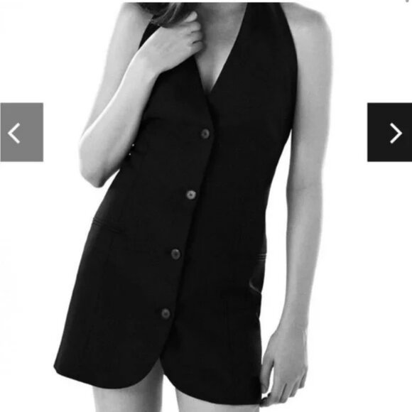 Zara Black Halter Neck Tuxedo Dress.  SZ XS - Picture 1 of 4